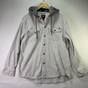 Quiksilver Hooded Shirt Jacket Men's L Gray Button Up Long Sleeve Casual Y2K
